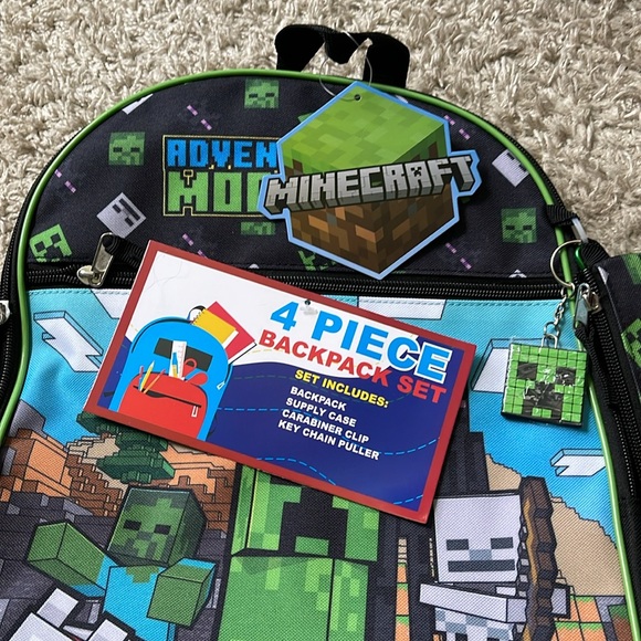 NWT Bioworld Black/Green/Gray Minecraft 4 piece Backpack Set - Picture 3 of 7